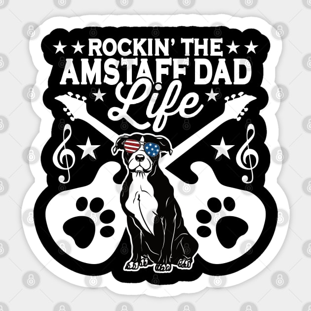 Rockin The Amstaff Dad Life Dog Lover Guitar Musician Sticker by RadStar